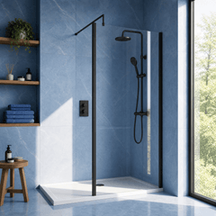 [BEWSSCOBP80] Contemporary 8mm Toughened Safety Glass Wetroom Screen with Outerframe and Support Bar, H: 1850mm, Choice of Size and Colour - Silo