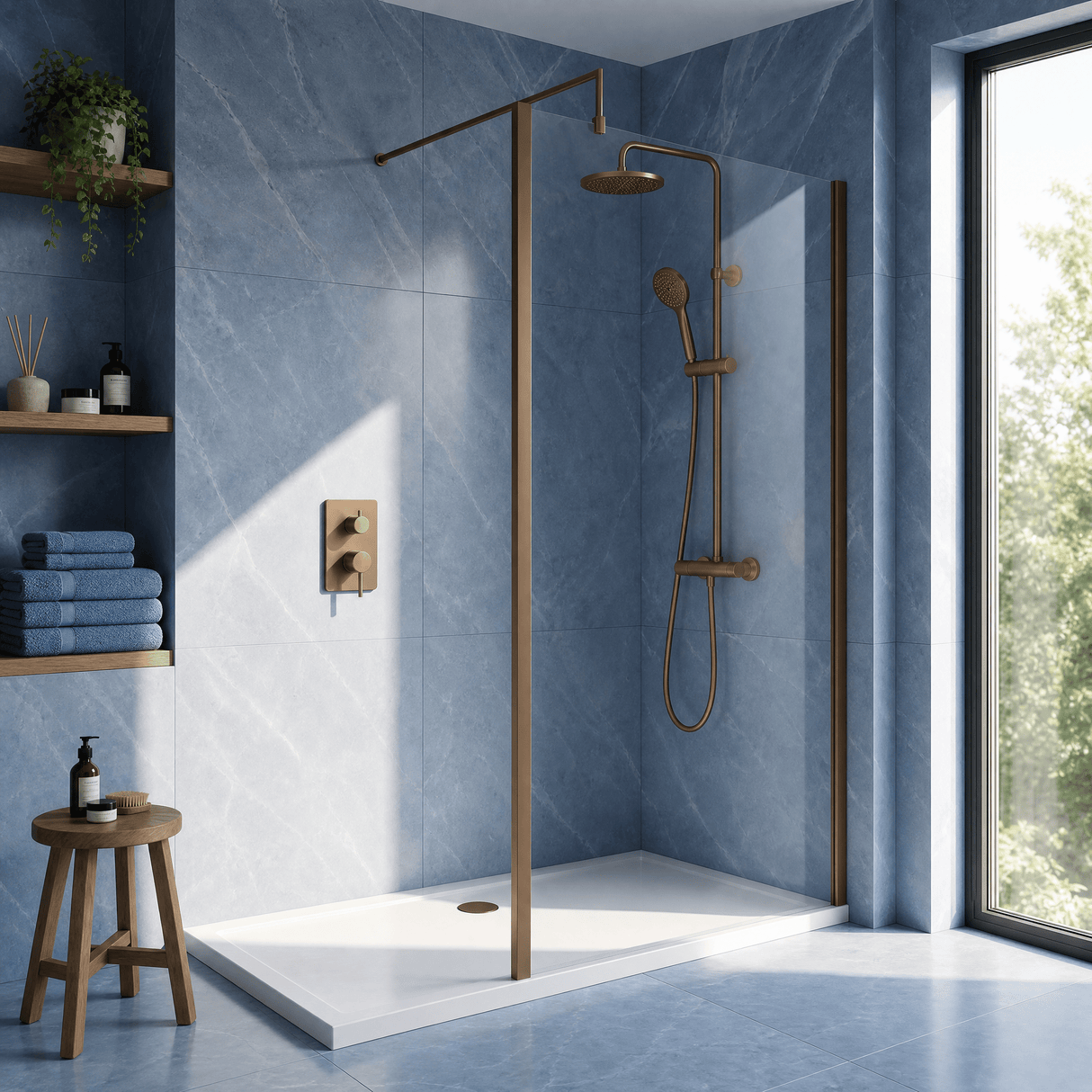 [BEWSSCOBZ10] Contemporary 8mm Toughened Safety Glass Wetroom Screen with Outerframe and Support Bar, H: 1850mm, Choice of Size and Colour - Silo