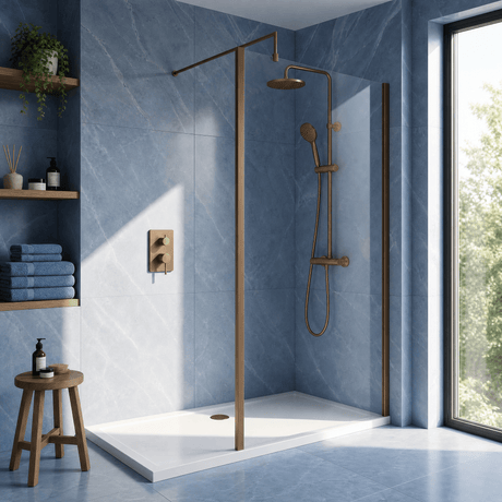 [BEWSSCOBZ10] Contemporary 8mm Toughened Safety Glass Wetroom Screen with Outerframe and Support Bar, H: 1850mm, Choice of Size and Colour - Silo