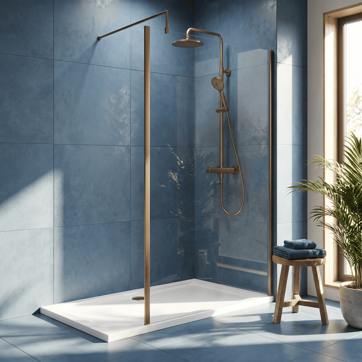 [BEWSSCOBZ11] Contemporary 8mm Toughened Safety Glass Wetroom Screen with Outerframe and Support Bar, H: 1850mm, Choice of Size and Colour - Silo