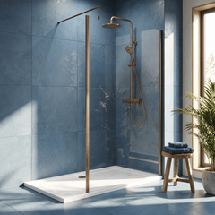 [BEWSSCOBZ11] Contemporary 8mm Toughened Safety Glass Wetroom Screen with Outerframe and Support Bar, H: 1850mm, Choice of Size and Colour - Silo