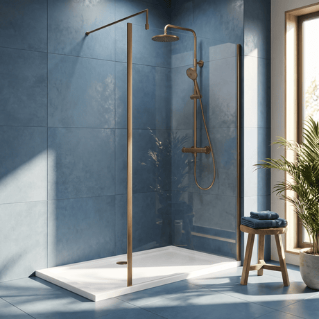 [BEWSSCOBZ11] Contemporary 8mm Toughened Safety Glass Wetroom Screen with Outerframe and Support Bar, H: 1850mm, Choice of Size and Colour - Silo
