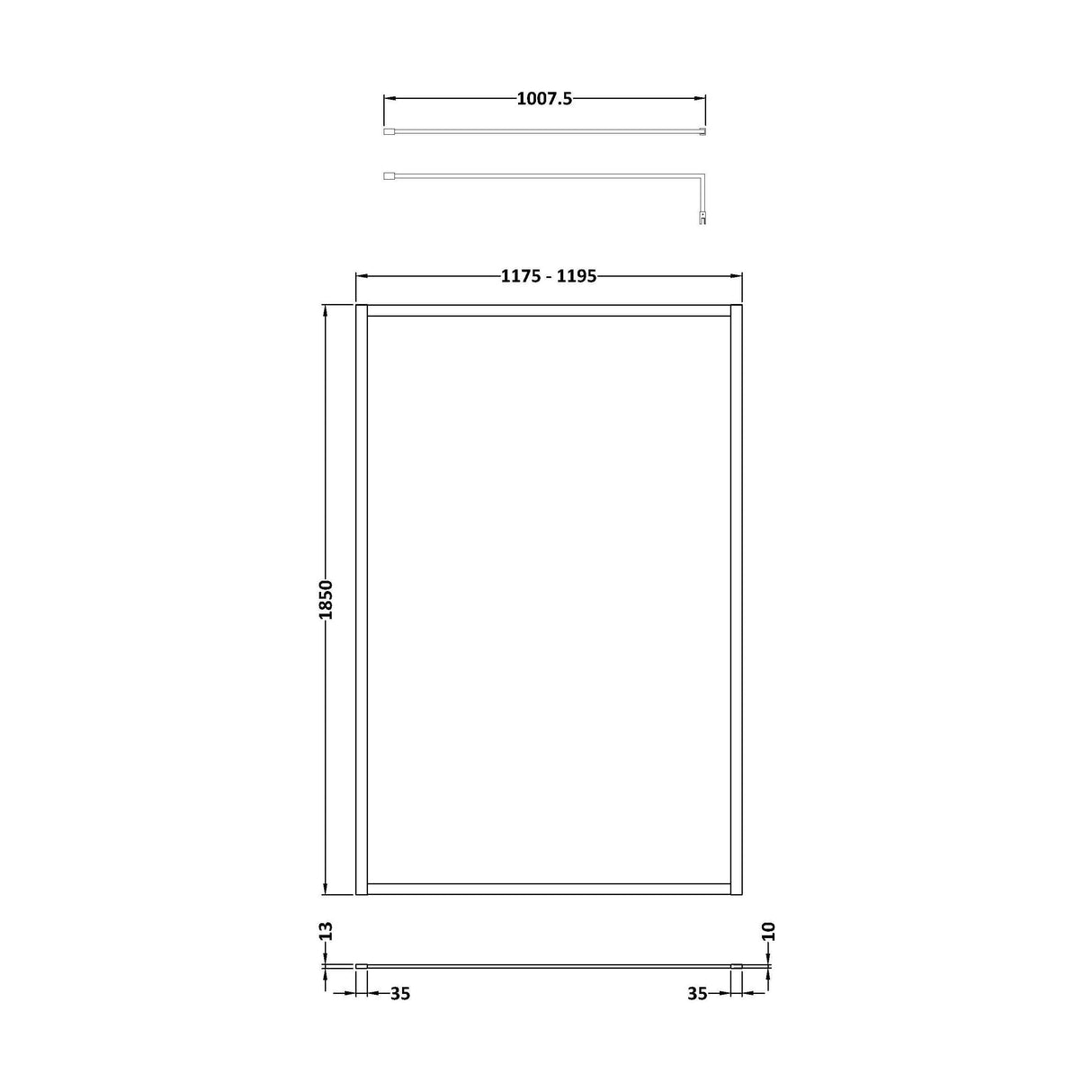 [BEWSSCOBZ12] Balterley Framed Wetroom Screen, 1200mm, Brushed Bronze - Technical Drawing