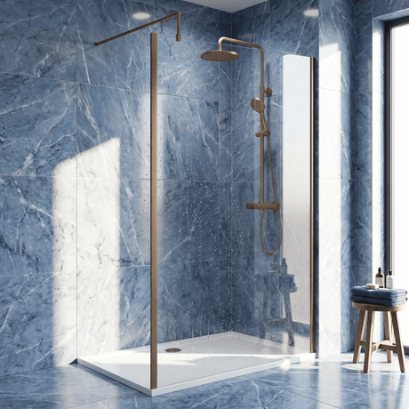 [BEWSSCOBZ12] Contemporary 8mm Toughened Safety Glass Wetroom Screen with Outerframe and Support Bar, H: 1850mm, Choice of Size and Colour - Silo