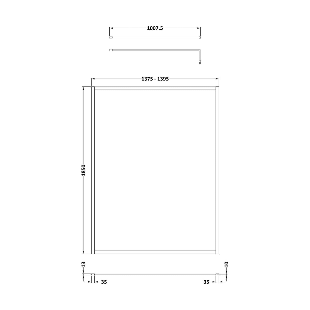 [BEWSSCOBZ14] Balterley Framed Wetroom Screen, 1400mm, Brushed Bronze - Technical Drawing