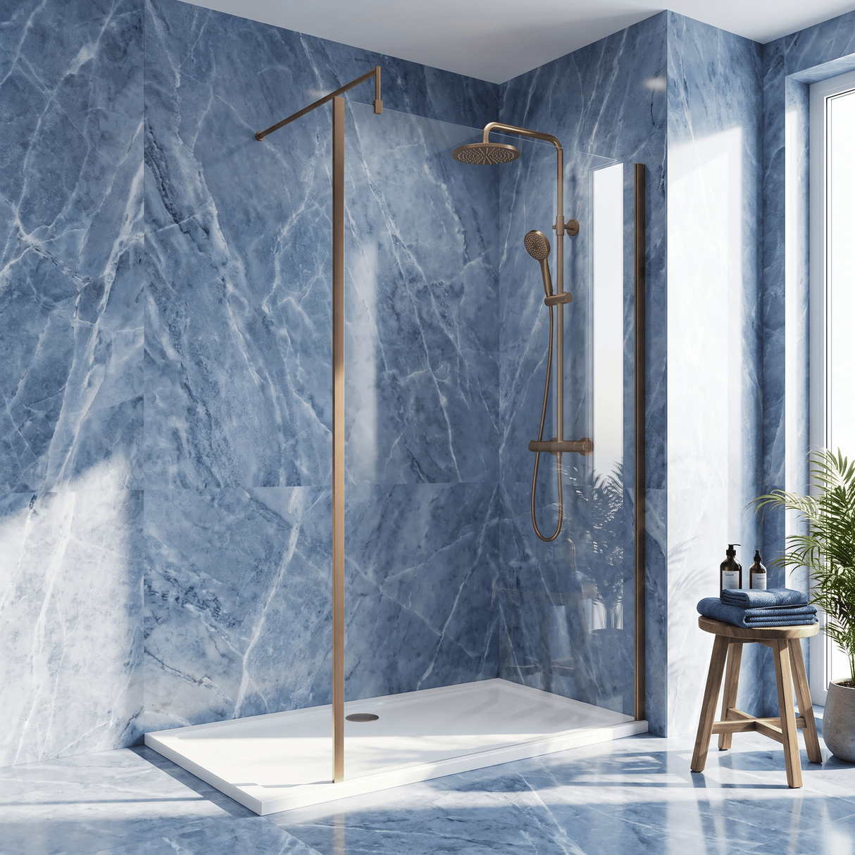 [BEWSSCOBZ14] Contemporary 8mm Toughened Safety Glass Wetroom Screen with Outerframe and Support Bar, H: 1850mm, Choice of Size and Colour - Silo