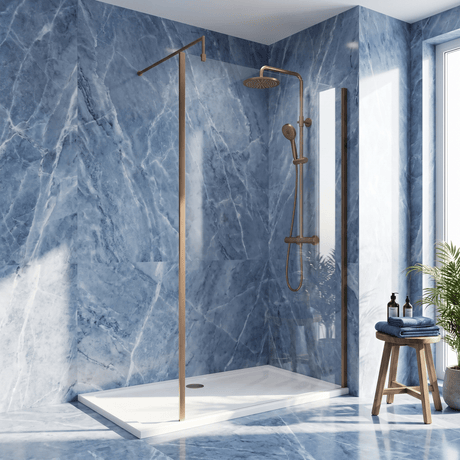 [BEWSSCOBZ14] Contemporary 8mm Toughened Safety Glass Wetroom Screen with Outerframe and Support Bar, H: 1850mm, Choice of Size and Colour - Silo