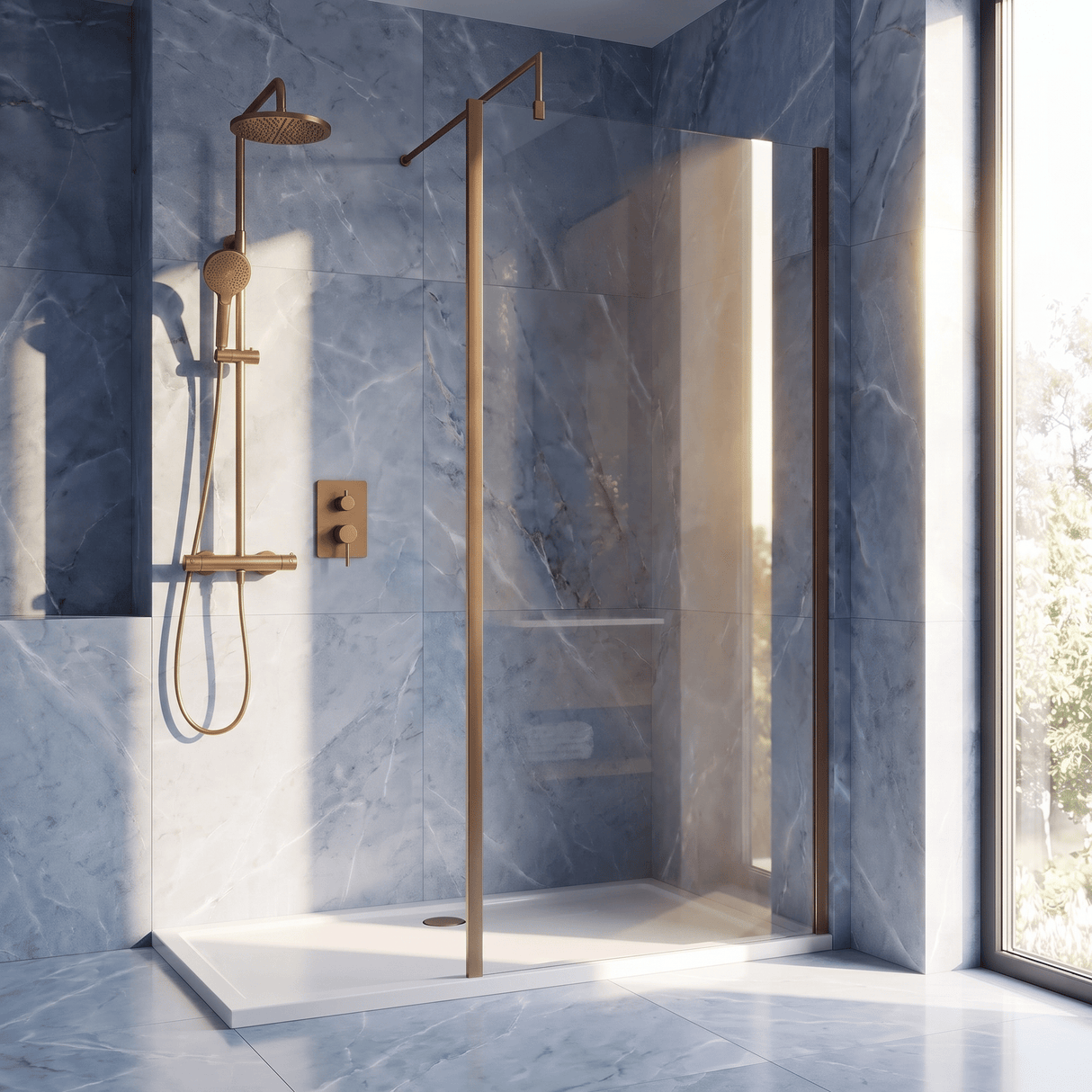 [BEWSSCOBZ70] Contemporary 8mm Toughened Safety Glass Wetroom Screen with Outerframe and Support Bar, H: 1850mm, Choice of Size and Colour - Silo