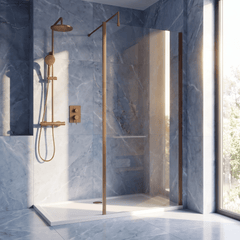 [BEWSSCOBZ70] Contemporary 8mm Toughened Safety Glass Wetroom Screen with Outerframe and Support Bar, H: 1850mm, Choice of Size and Colour - Silo