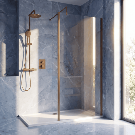 [BEWSSCOBZ70] Contemporary 8mm Toughened Safety Glass Wetroom Screen with Outerframe and Support Bar, H: 1850mm, Choice of Size and Colour - Silo