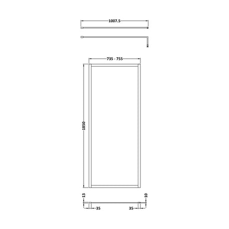 [BEWSSCOBZ76] Balterley Framed Wetroom Screen, 760mm, Brushed Bronze - Technical Drawing