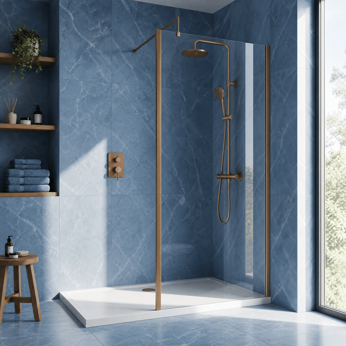 [BEWSSCOBZ76] Contemporary 8mm Toughened Safety Glass Wetroom Screen with Outerframe and Support Bar, H: 1850mm, Choice of Size and Colour - Silo