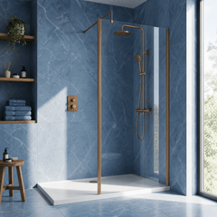[BEWSSCOBZ76] Contemporary 8mm Toughened Safety Glass Wetroom Screen with Outerframe and Support Bar, H: 1850mm, Choice of Size and Colour - Silo