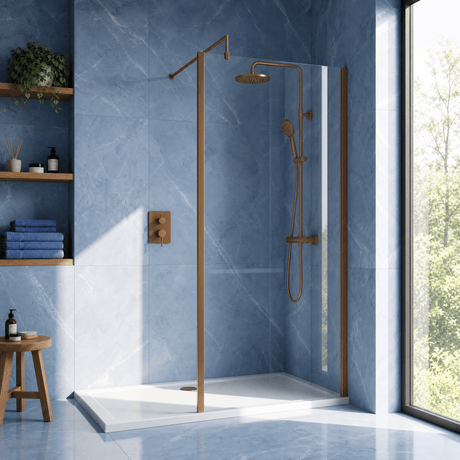 [BEWSSCOBZ80] Contemporary 8mm Toughened Safety Glass Wetroom Screen with Outerframe and Support Bar, H: 1850mm, Choice of Size and Colour - Silo