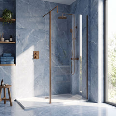 [BEWSSCOBZ90] Contemporary 8mm Toughened Safety Glass Wetroom Screen with Outerframe and Support Bar, H: 1850mm, Choice of Size and Colour - Silo