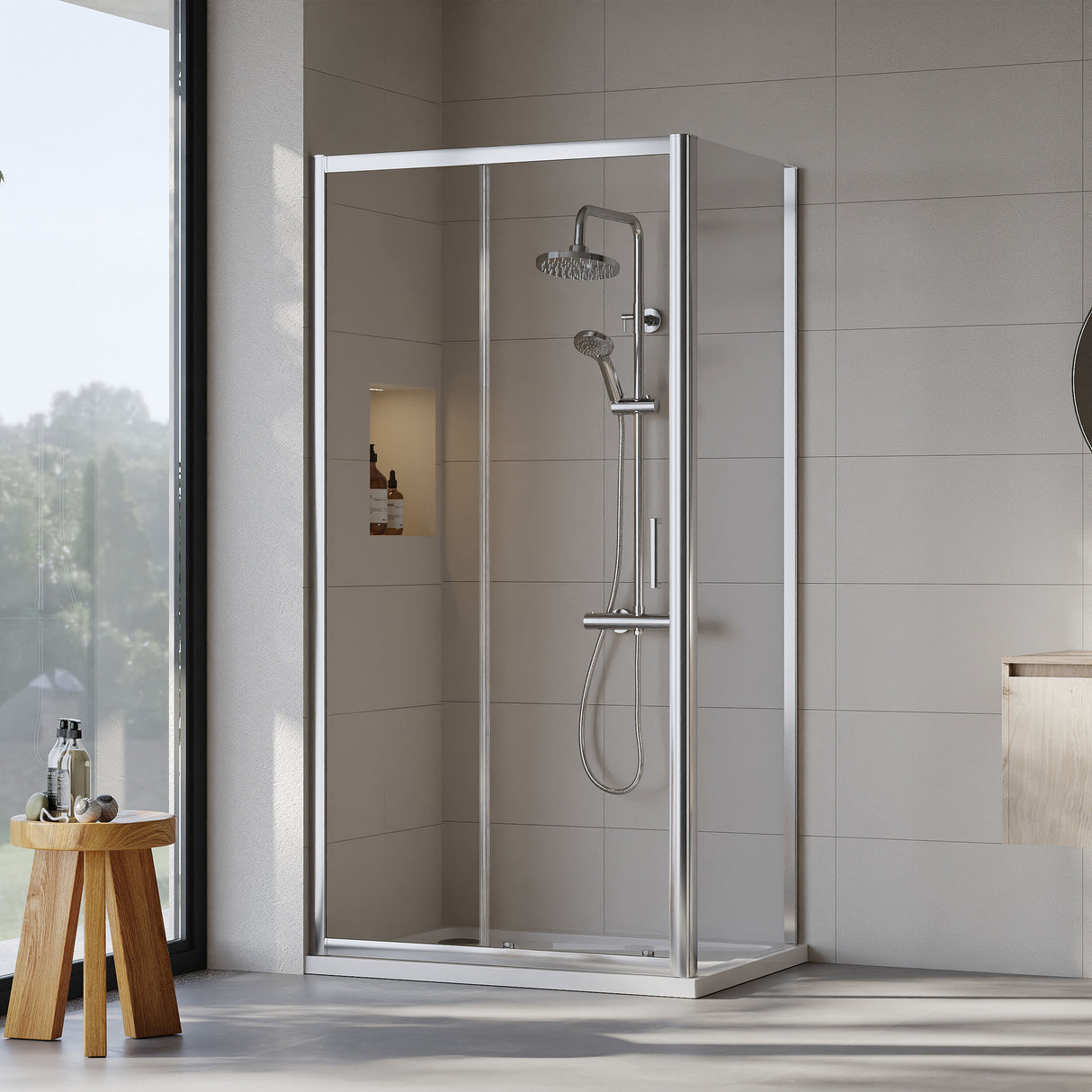 [BEZET001] Almington Sliding Shower Door, Side Panel and Shower Tray - Choice of Size and Finish - Lifestyle 2