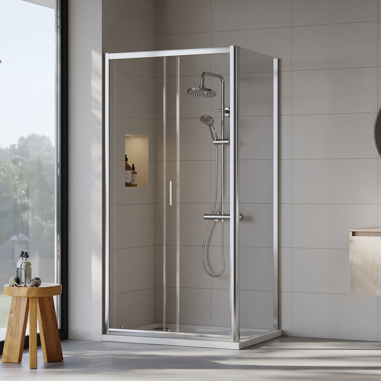[BEZET004] Almington Sliding Shower Door, Side Panel and Shower Tray - Choice of Size and Finish - Lifestyle 2