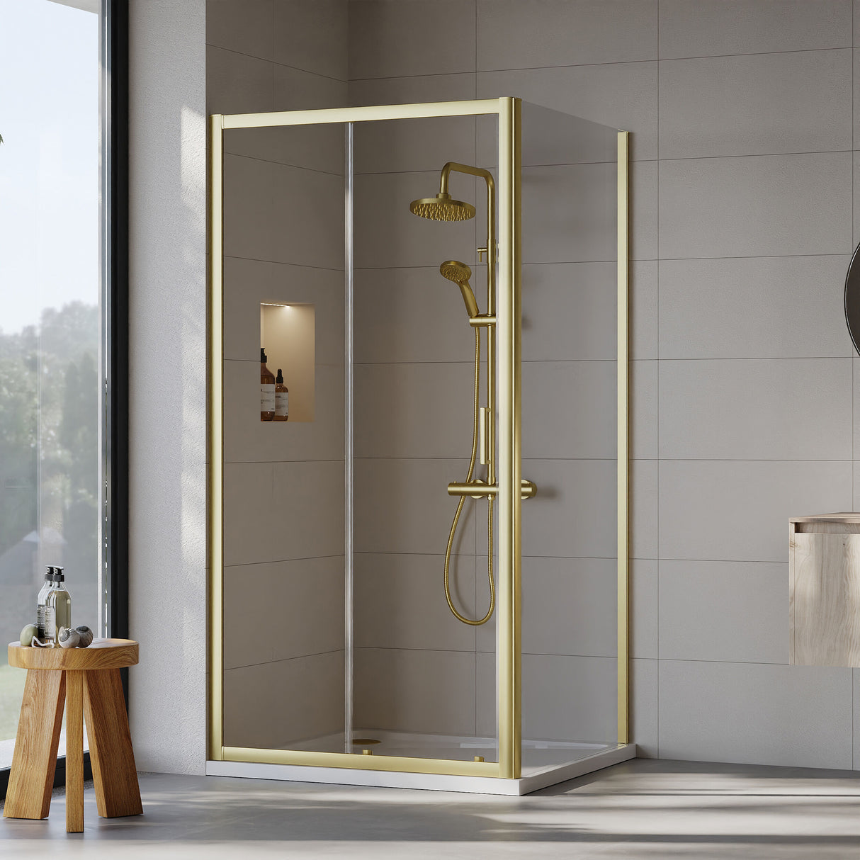 [BEZET011] Almington Sliding Shower Door, Side Panel and Shower Tray - Choice of Size and Finish - Lifestyle 1