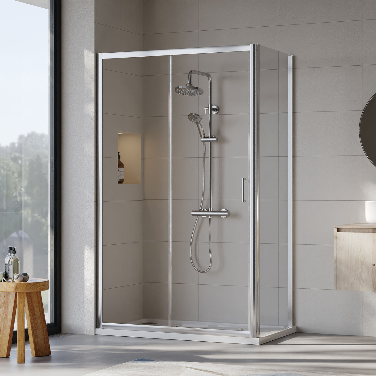[BEZET013] Almington Sliding Shower Door, Side Panel and Shower Tray - Choice of Size and Finish - Lifestyle 1