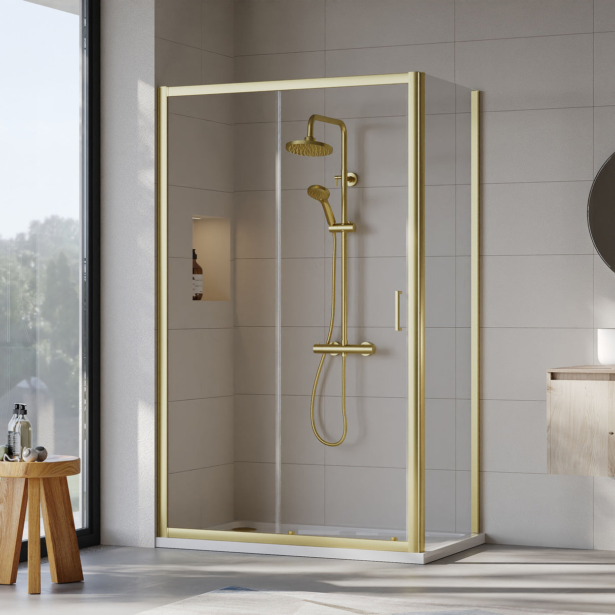 [BEZET014] Almington Sliding Shower Door, Side Panel and Shower Tray - Choice of Size and Finish - Lifestyle 1