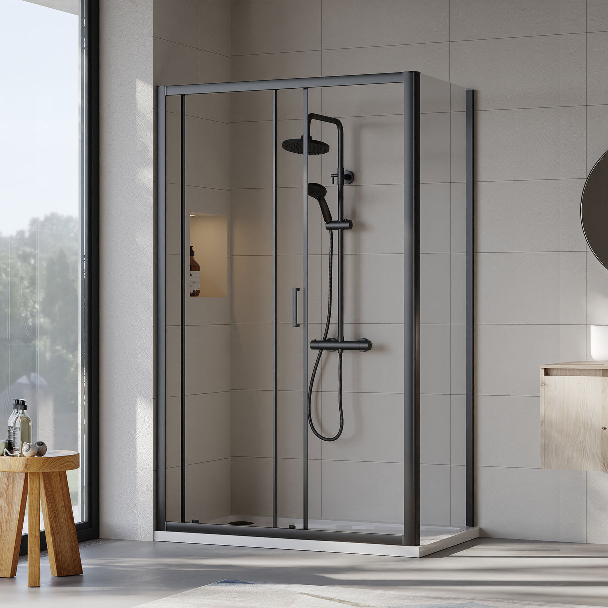 [BEZET015] Almington Sliding Shower Door, Side Panel and Shower Tray - Choice of Size and Finish - Lifestyle 2
