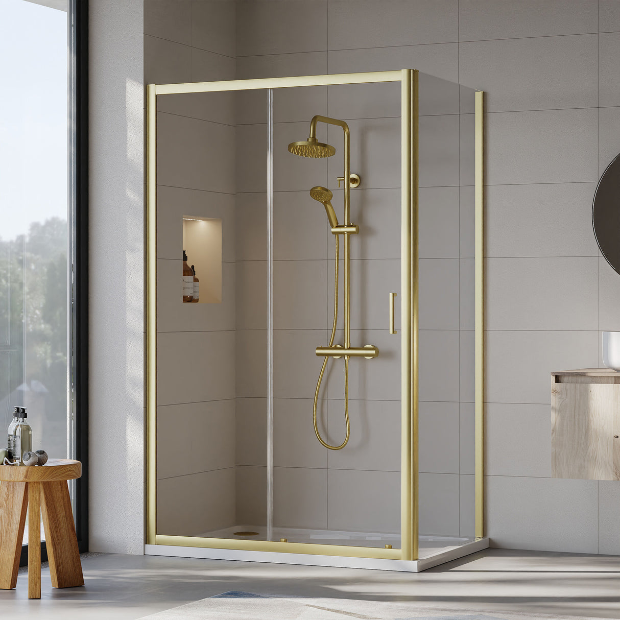[BEZET017] Almington Sliding Shower Door, Side Panel and Shower Tray - Choice of Size and Finish - Lifestyle 2