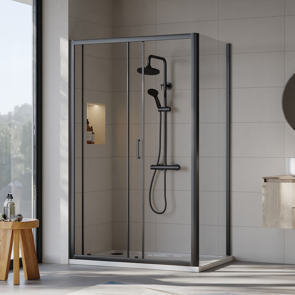 [BEZET018] Almington Sliding Shower Door, Side Panel and Shower Tray - Choice of Size and Finish - Lifestyle 1
