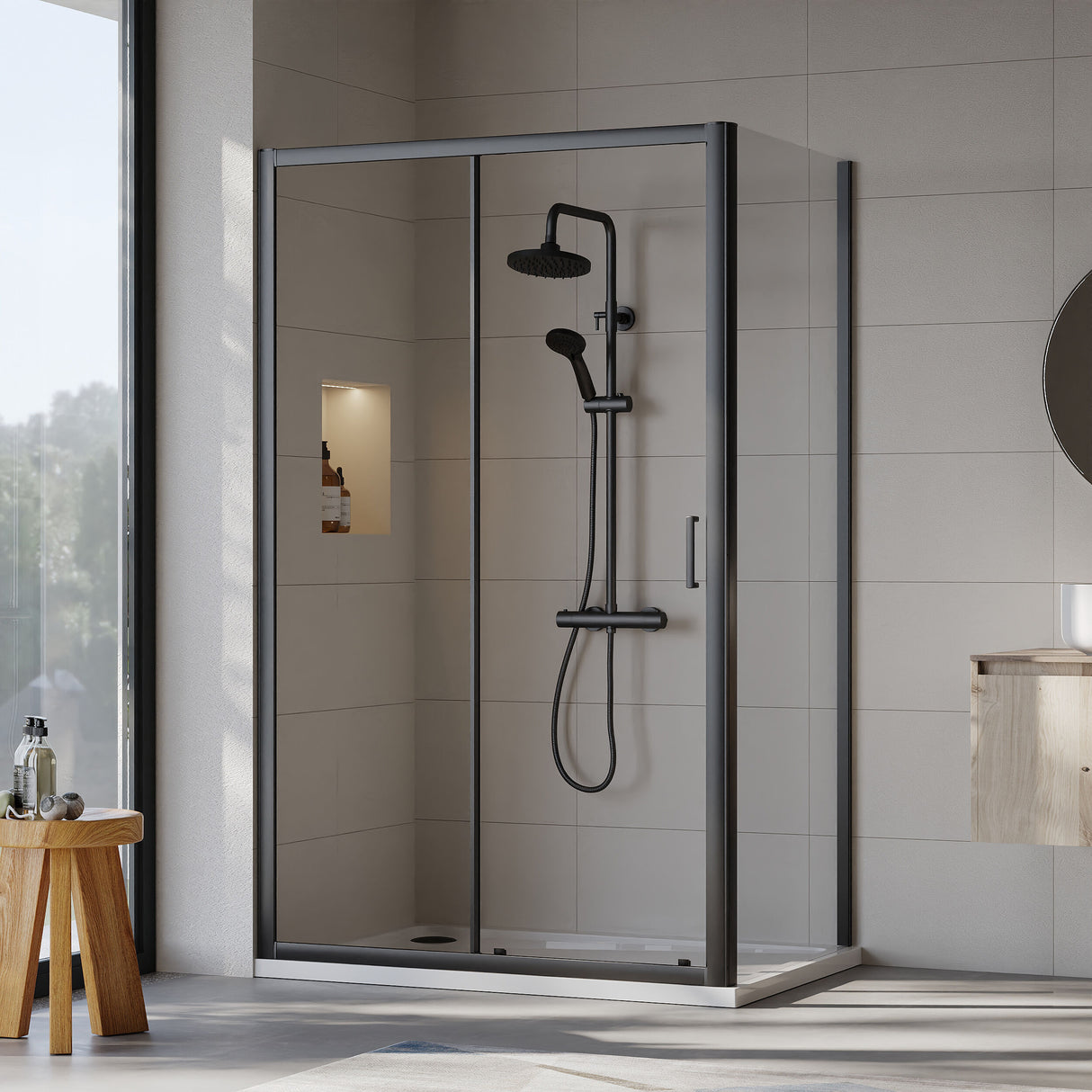 [BEZET018] Almington Sliding Shower Door, Side Panel and Shower Tray - Choice of Size and Finish - Lifestyle 2