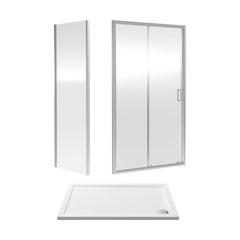 [BEZET019] Almington Sliding Shower Door, Side Panel and Shower Tray - Choice of Size and Finish - Cutout