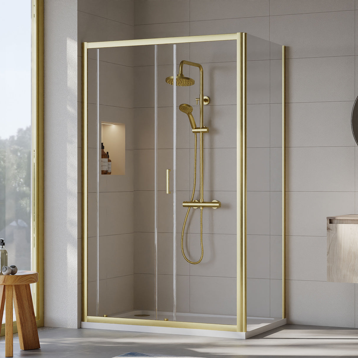 [BEZET020] Almington Sliding Shower Door, Side Panel and Shower Tray - Choice of Size and Finish - Lifestyle 2