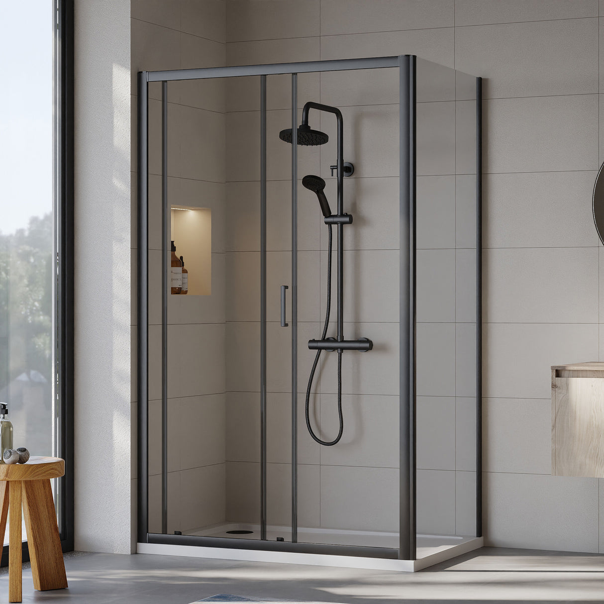 [BEZET021] Almington Sliding Shower Door, Side Panel and Shower Tray - Choice of Size and Finish - Lifestyle 2