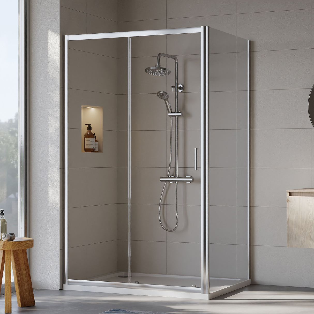 [BEZET022] Almington Sliding Shower Door, Side Panel and Shower Tray - Choice of Size and Finish - Lifestyle 1