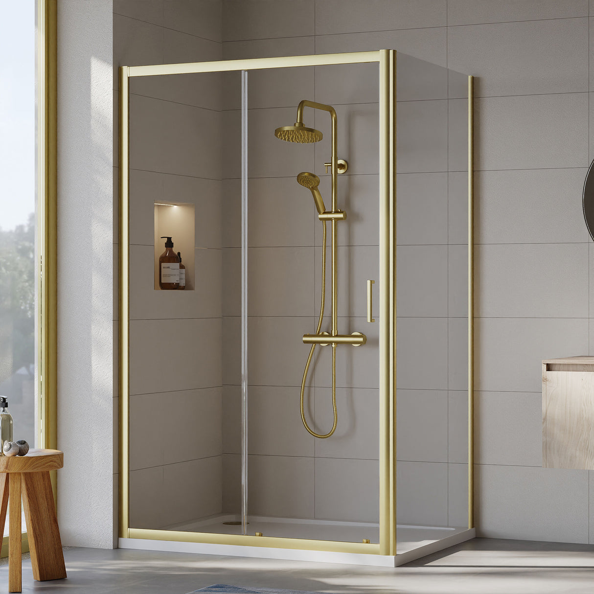 [BEZET023] Almington Sliding Shower Door, Side Panel and Shower Tray - Choice of Size and Finish - Lifestyle 1