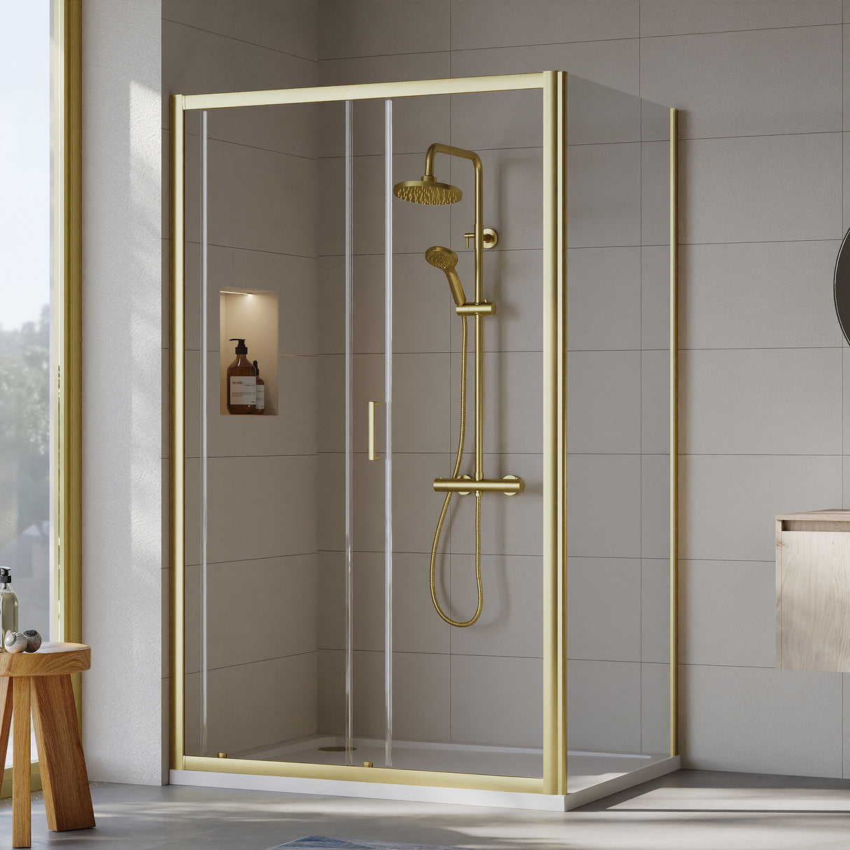 [BEZET023] Almington Sliding Shower Door, Side Panel and Shower Tray - Choice of Size and Finish - Lifestyle 2