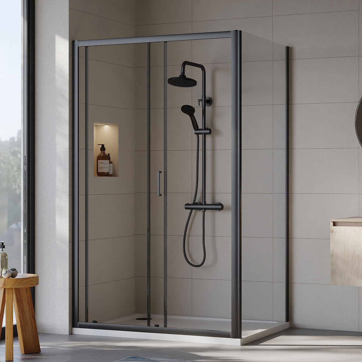 [BEZET024] Almington Sliding Shower Door, Side Panel and Shower Tray - Choice of Size and Finish - Lifestyle 2