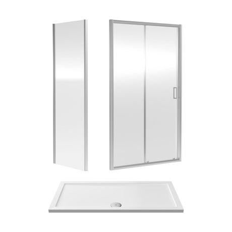 [BEZET025] Almington Sliding Shower Door, Side Panel and Shower Tray - Choice of Size and Finish - Cutout