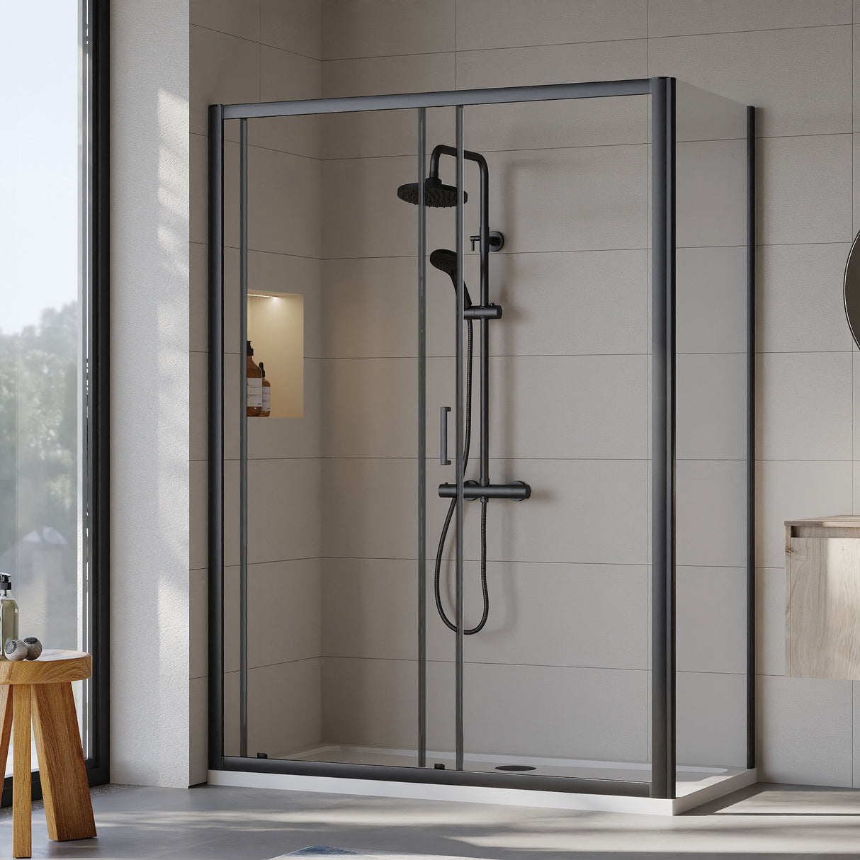 [BEZET027] Almington Sliding Shower Door, Side Panel and Shower Tray - Choice of Size and Finish - Lifestyle 2