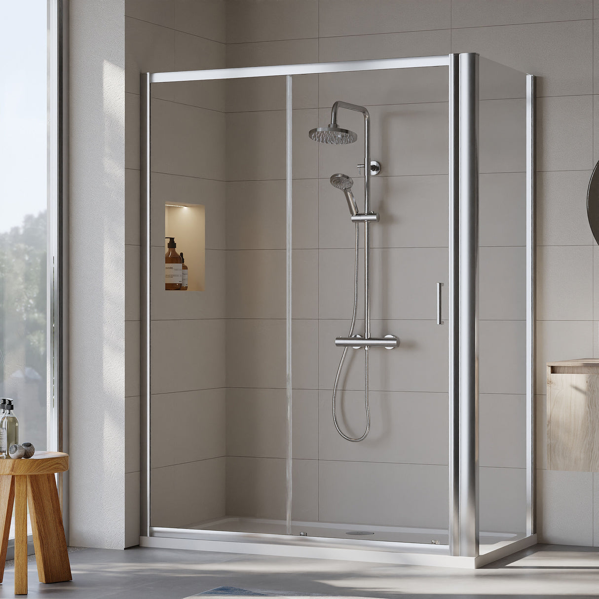 [BEZET028] Almington Sliding Shower Door, Side Panel and Shower Tray - Choice of Size and Finish - Lifestyle 1