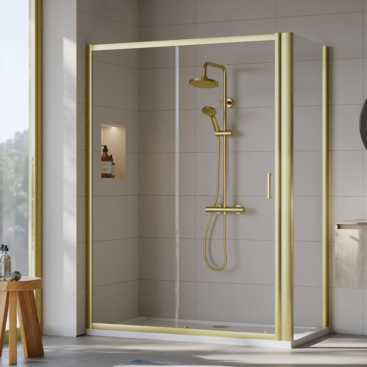 [BEZET029] Almington Sliding Shower Door, Side Panel and Shower Tray - Choice of Size and Finish - Lifestyle 1