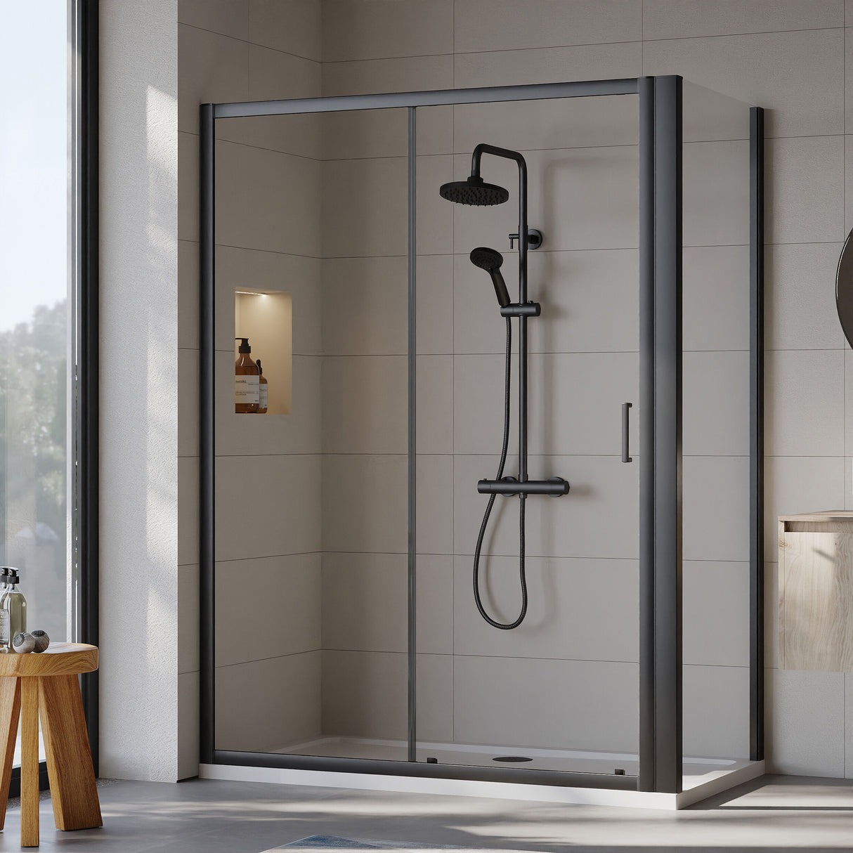 [BEZET030] Almington Sliding Shower Door, Side Panel and Shower Tray - Choice of Size and Finish - Lifestyle 1