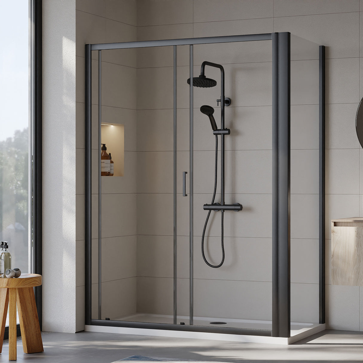 [BEZET030] Almington Sliding Shower Door, Side Panel and Shower Tray - Choice of Size and Finish - Lifestyle 2
