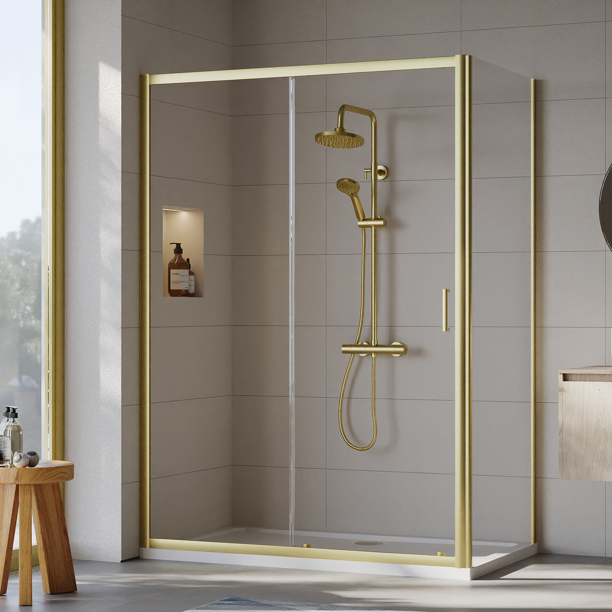 [BEZET032] Almington Sliding Shower Door, Side Panel and Shower Tray - Choice of Size and Finish - Lifestyle 1