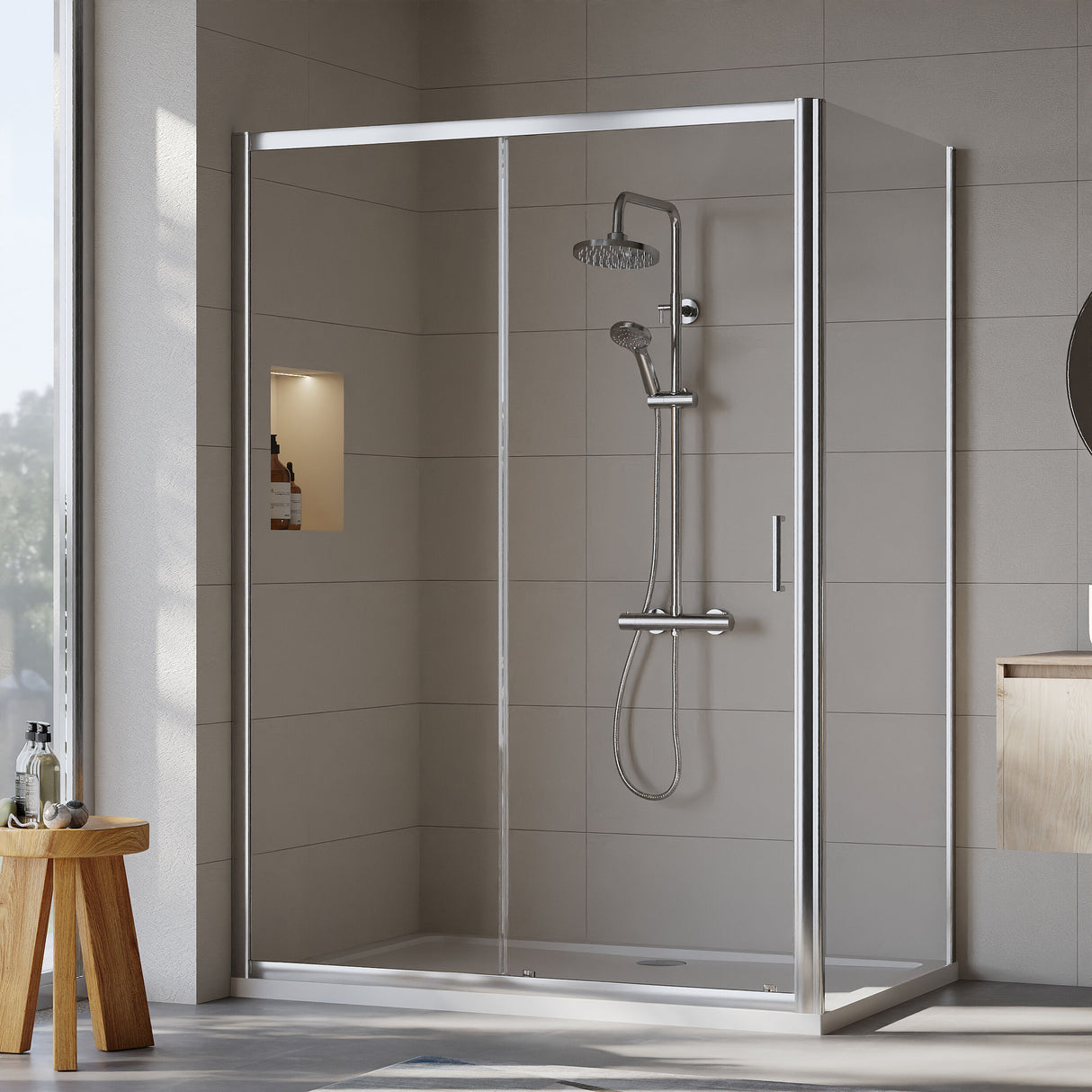 [BEZET034] Almington Sliding Shower Door, Side Panel and Shower Tray - Choice of Size and Finish - Lifestyle 1