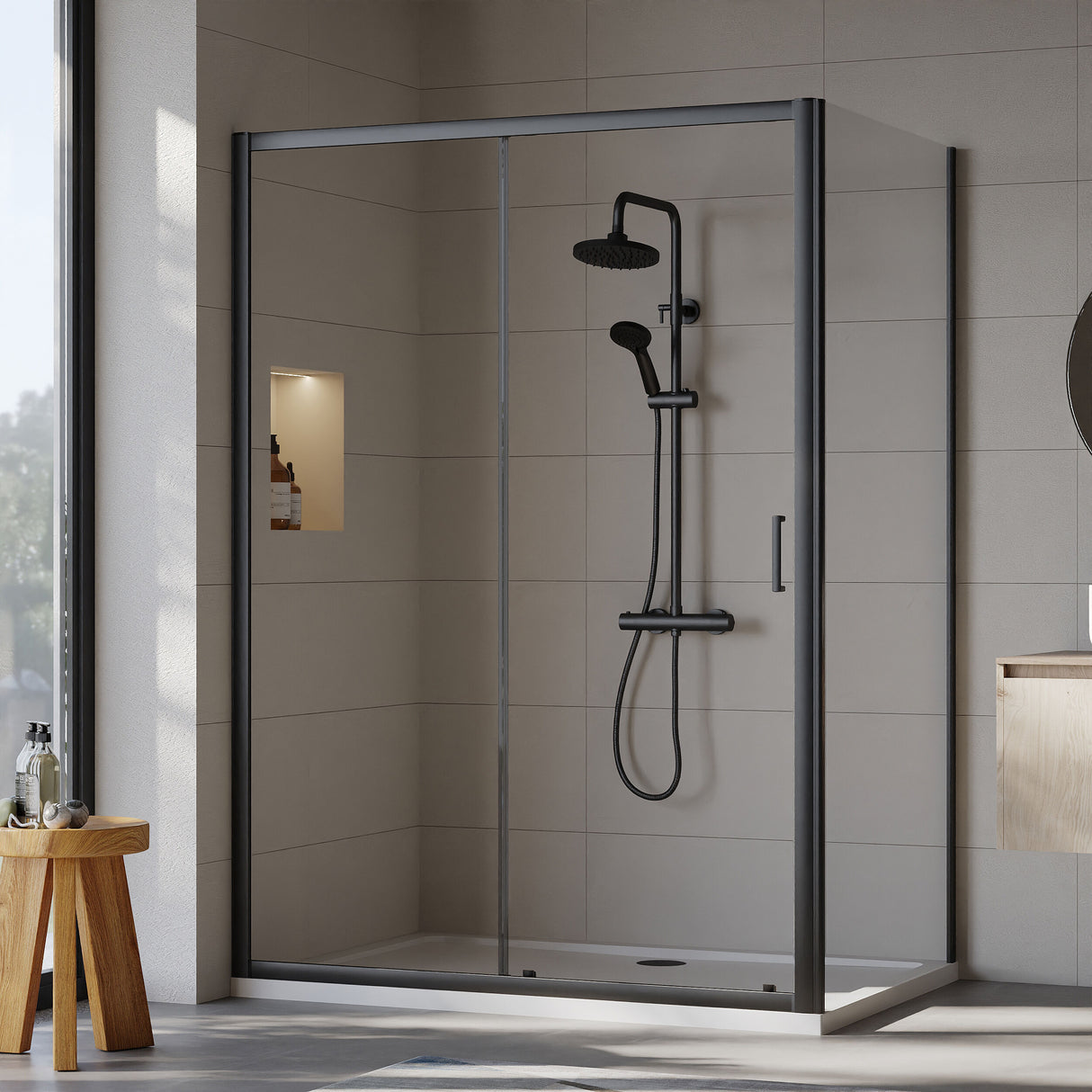 [BEZET036] Almington Sliding Shower Door, Side Panel and Shower Tray - Choice of Size and Finish - Lifestyle 1