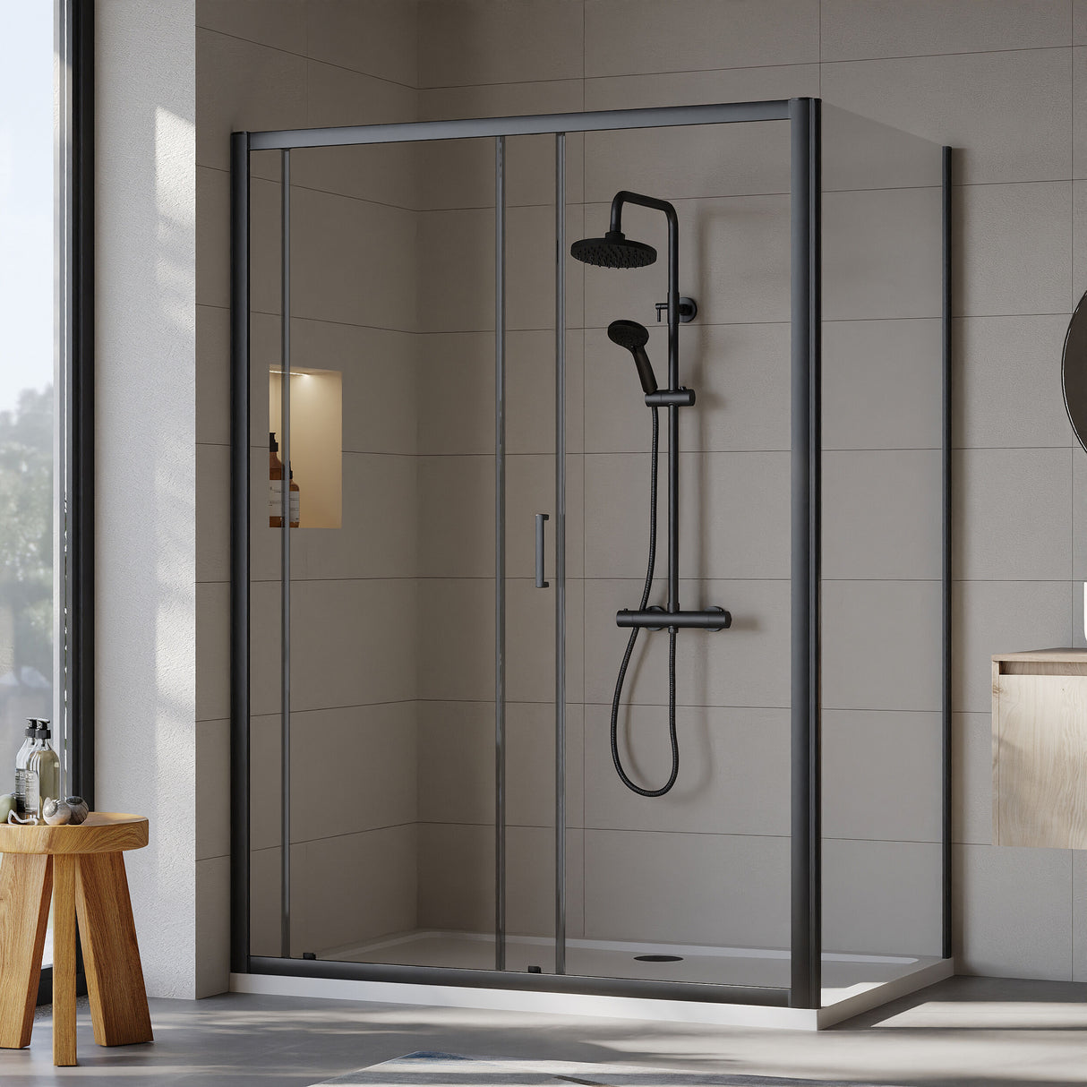 [BEZET036] Almington Sliding Shower Door, Side Panel and Shower Tray - Choice of Size and Finish - Lifestyle 2