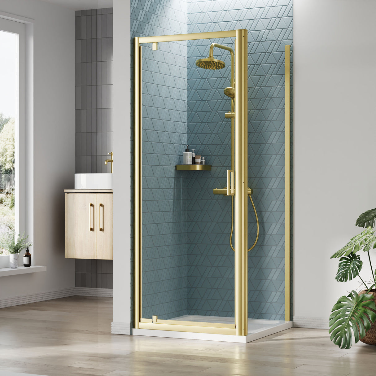 [BEZET041] Almington Pivot Shower Door, Side Panel and Shower Tray - Choice of Size and Finish - Lifestyle 1