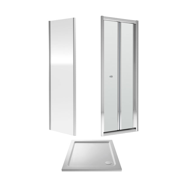 [BEZET046] Almington Bi-Fold Shower Door, Side Panel and Shower Tray - Choice of Size and Finish - Cutout