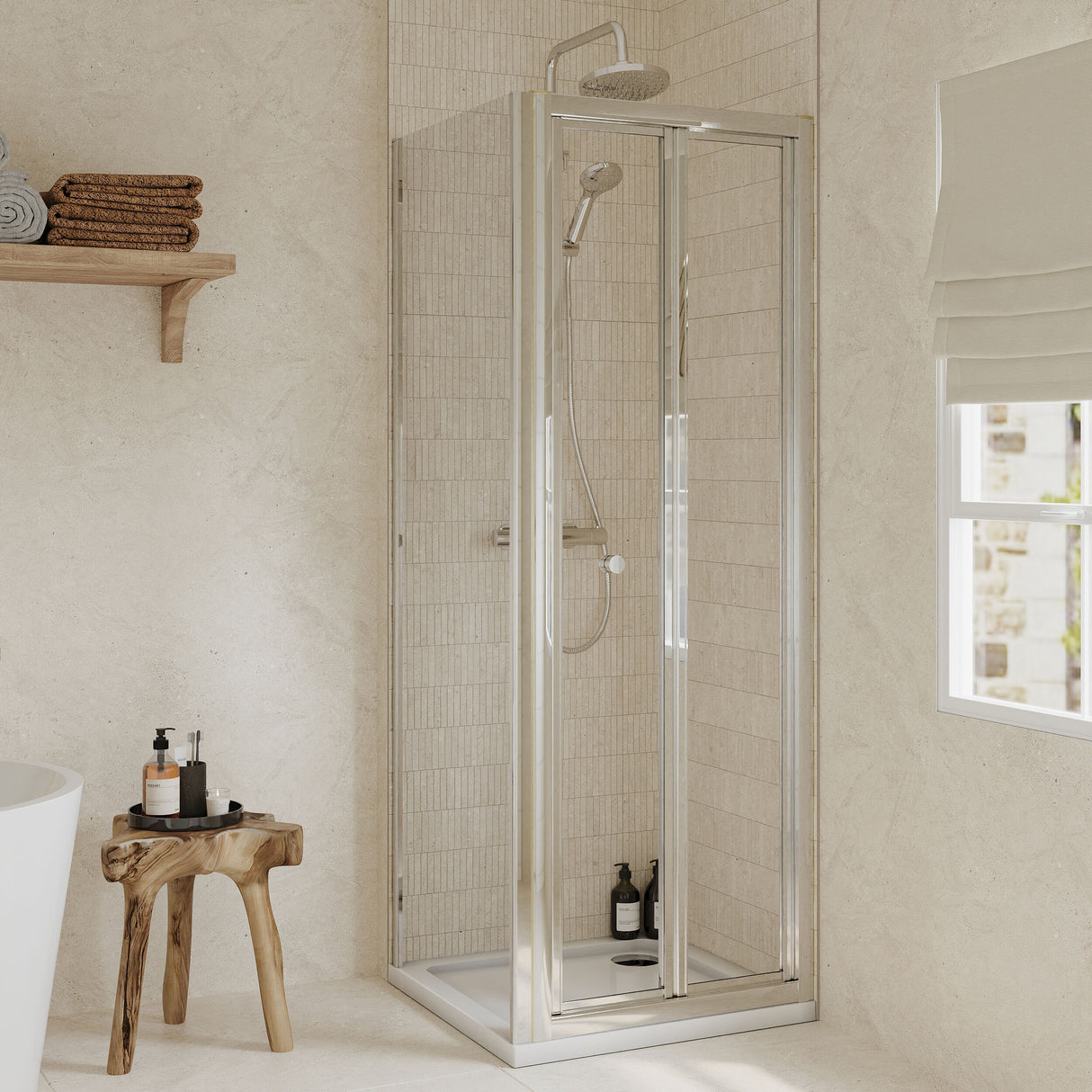 [BEZET046] Almington Bi-Fold Shower Door, Side Panel and Shower Tray - Choice of Size and Finish - Lifestyle 2