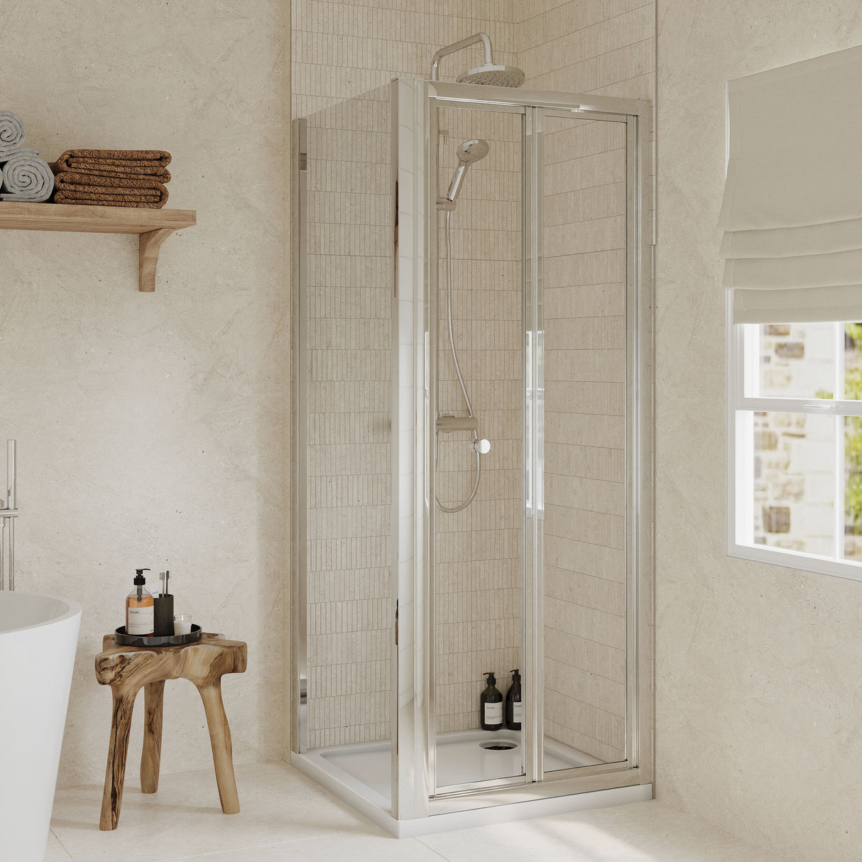 [BEZET049] Almington Bi-Fold Shower Door, Side Panel and Shower Tray - Choice of Size and Finish - Lifestyle 2