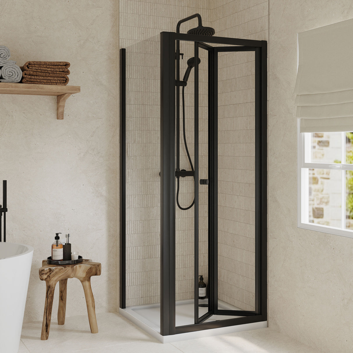 [BEZET051] Almington Bi-Fold Shower Door, Side Panel and Shower Tray - Choice of Size and Finish - Lifestyle 1